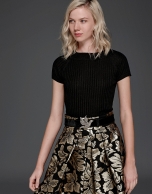 Gold floral jacquard full midi skirt