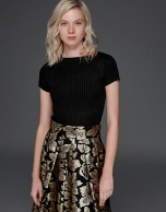 Gold floral jacquard full midi skirt