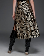 Gold floral jacquard full midi skirt