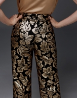 Pantalón recto jacquard floral oro