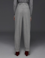 Gray herringbone pants with darts