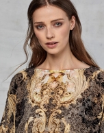 Copper and gold print devoré loose blouse with bat sleeves