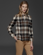 Checked print satin blouse