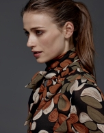 Retro print blouse with bow