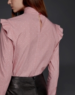 Coral fil coupé shirt with shoulder flounces 