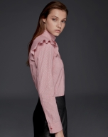 Coral fil coupé shirt with shoulder flounces 