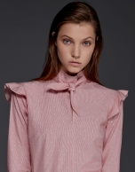 Coral fil coupé shirt with shoulder flounces 