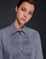 Blue Vichy checked shirt with tucks