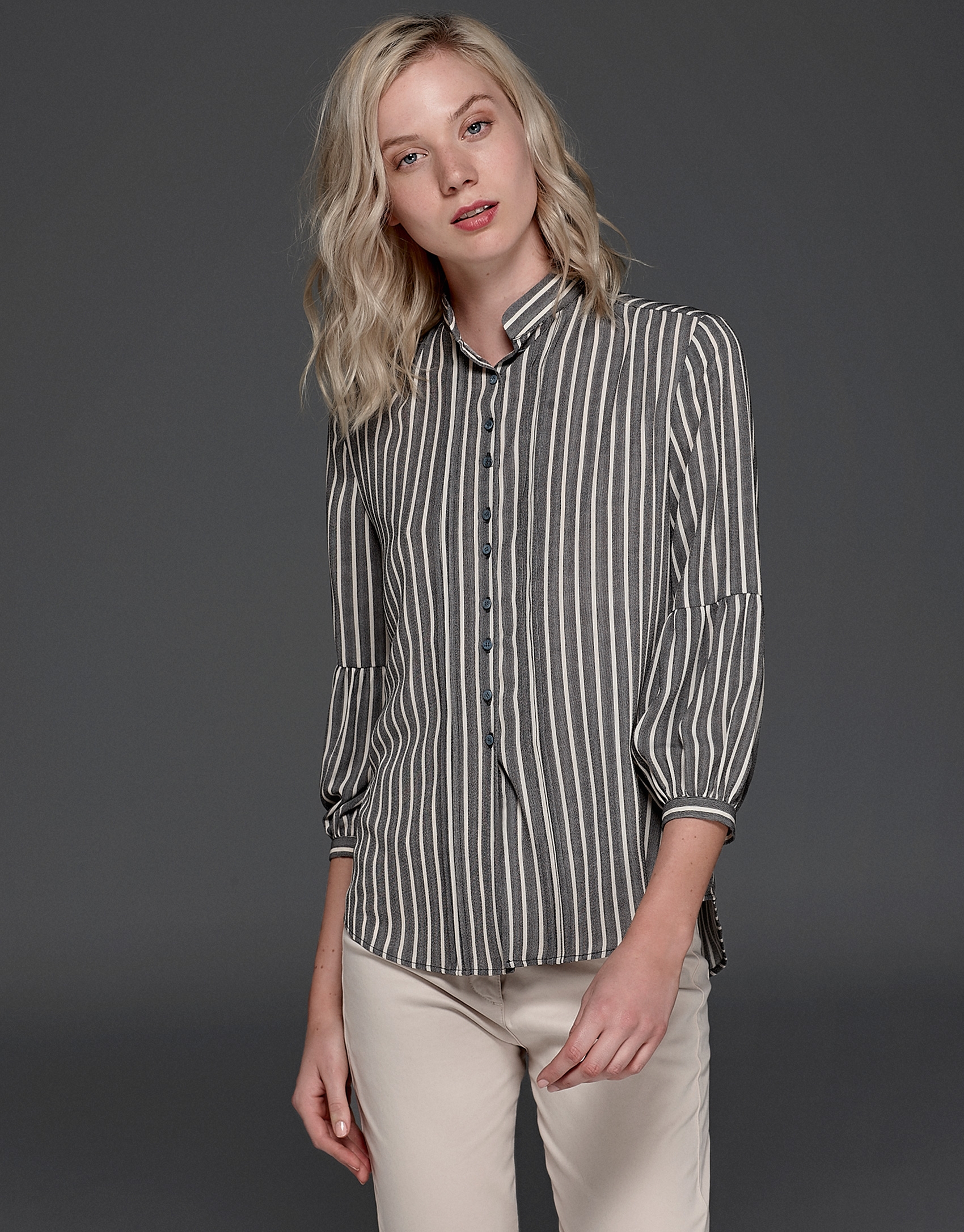 Gray striped painter's blouse 