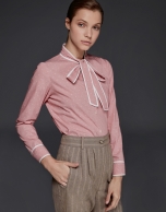 Coral Vichy shirt with bow collar