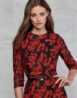 Maroon floral jacquard long dress