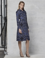 Navy blue jacquard shirtwaist dress