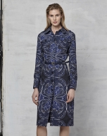 Navy blue jacquard shirtwaist dress