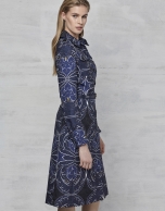 Navy blue jacquard shirtwaist dress