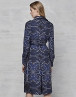 Navy blue jacquard shirtwaist dress