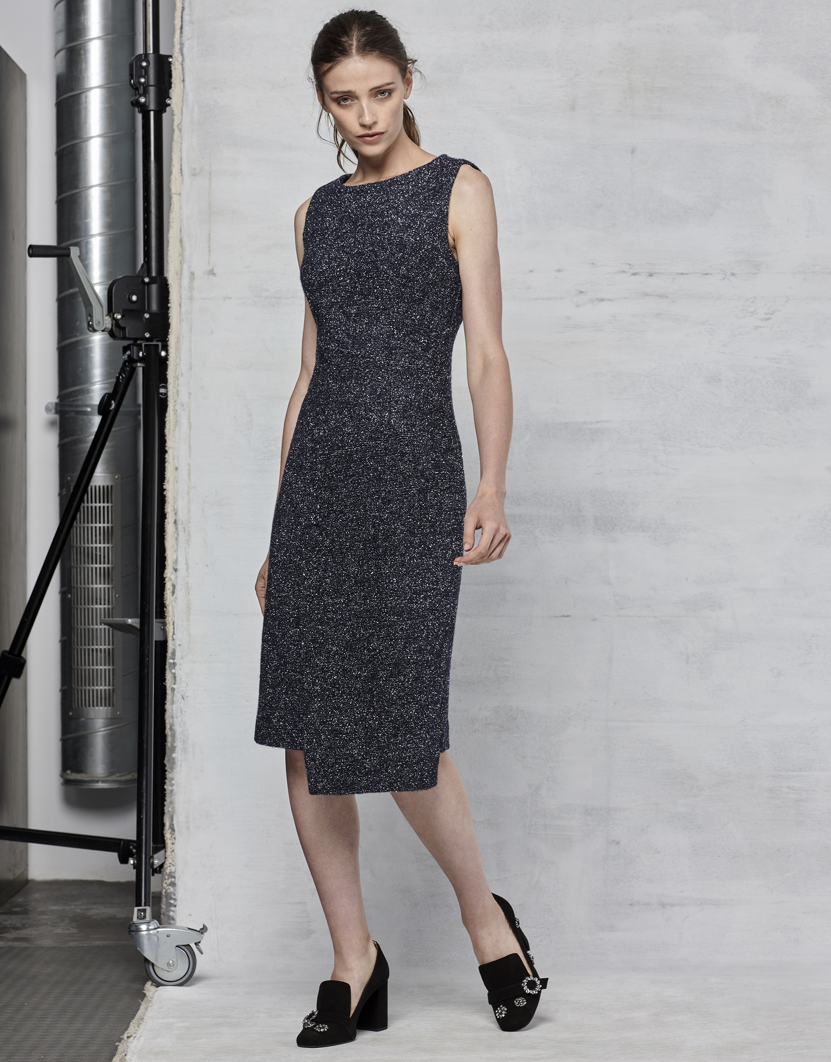 Blue speckled asymmetric dress