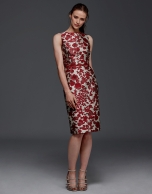 Vestido jacquard floral granate