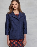 Midnight blue jacquard dressy three-quarter jacket