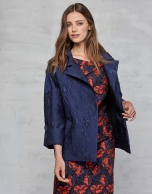 Midnight blue jacquard dressy three-quarter jacket