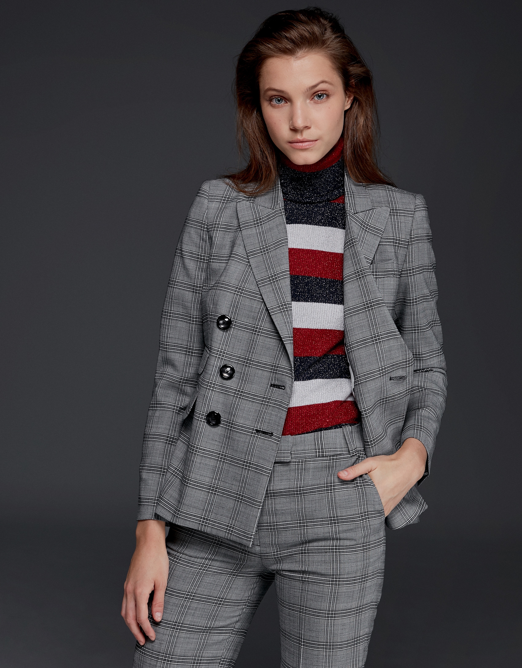 Plaid double-breasted jacket