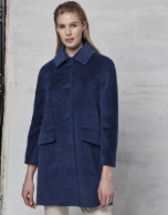 Dark blue retro coat with fur collar