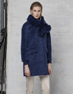 Dark blue retro coat with fur collar