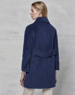 Dark blue retro coat with fur collar