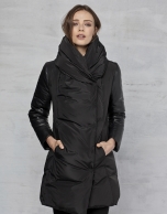 Black ski jacket with leather sleeves