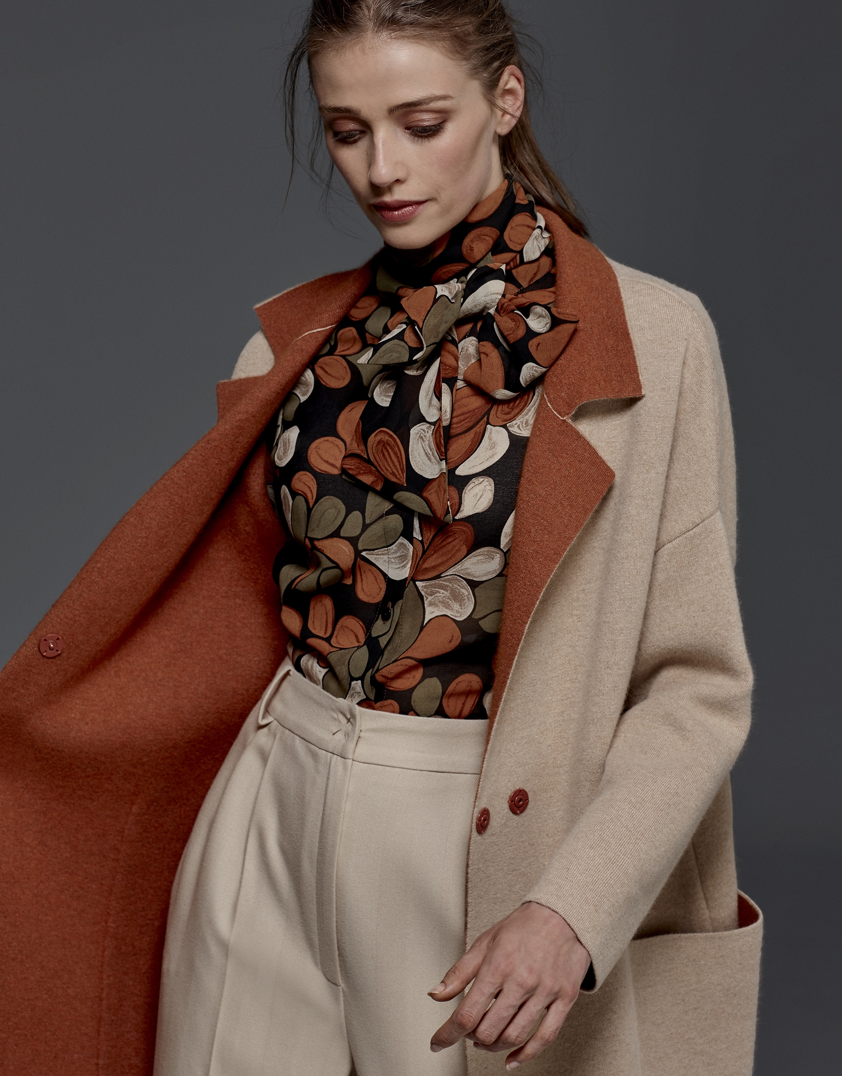 Beige, double-faced knit coat