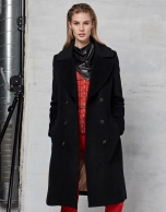 Black wool and angora double-breasted coat with belt