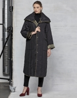 Reversible black/green quilted long coat