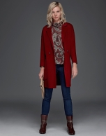 Maroon print turtle neck shirt with cowl neck 