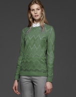 Green diamond print openwork knit top