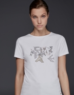 Camiseta blanca strass manga corta