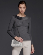 Gray long-sleeved top with spread collar