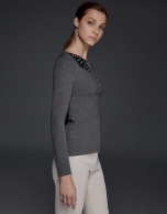 Gray long-sleeved top with spread collar