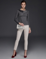 Gray long-sleeved top with spread collar