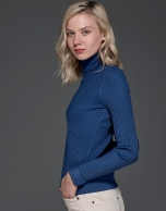 Blue ribbed turtle knit sweater