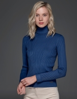 Blue ribbed turtle knit sweater