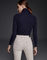 Navy blue ribbed turtle knit sweater