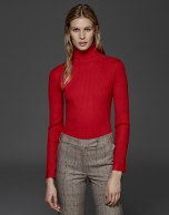 Red ribbed turtle knit sweater