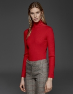 Red ribbed turtle knit sweater