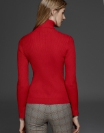 Red ribbed turtle knit sweater