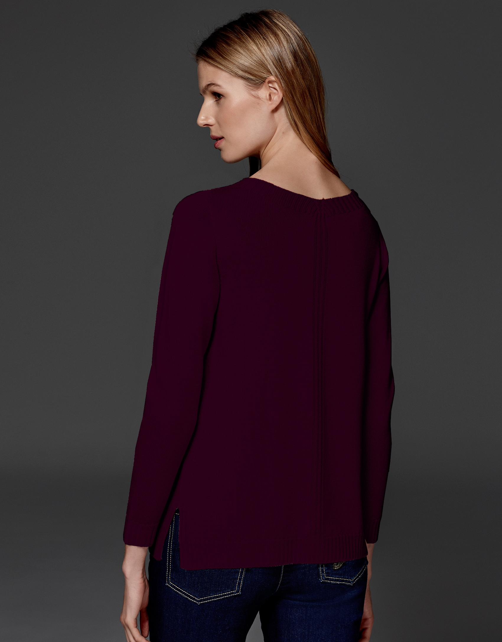 Maroon merino wool sweater with V neck