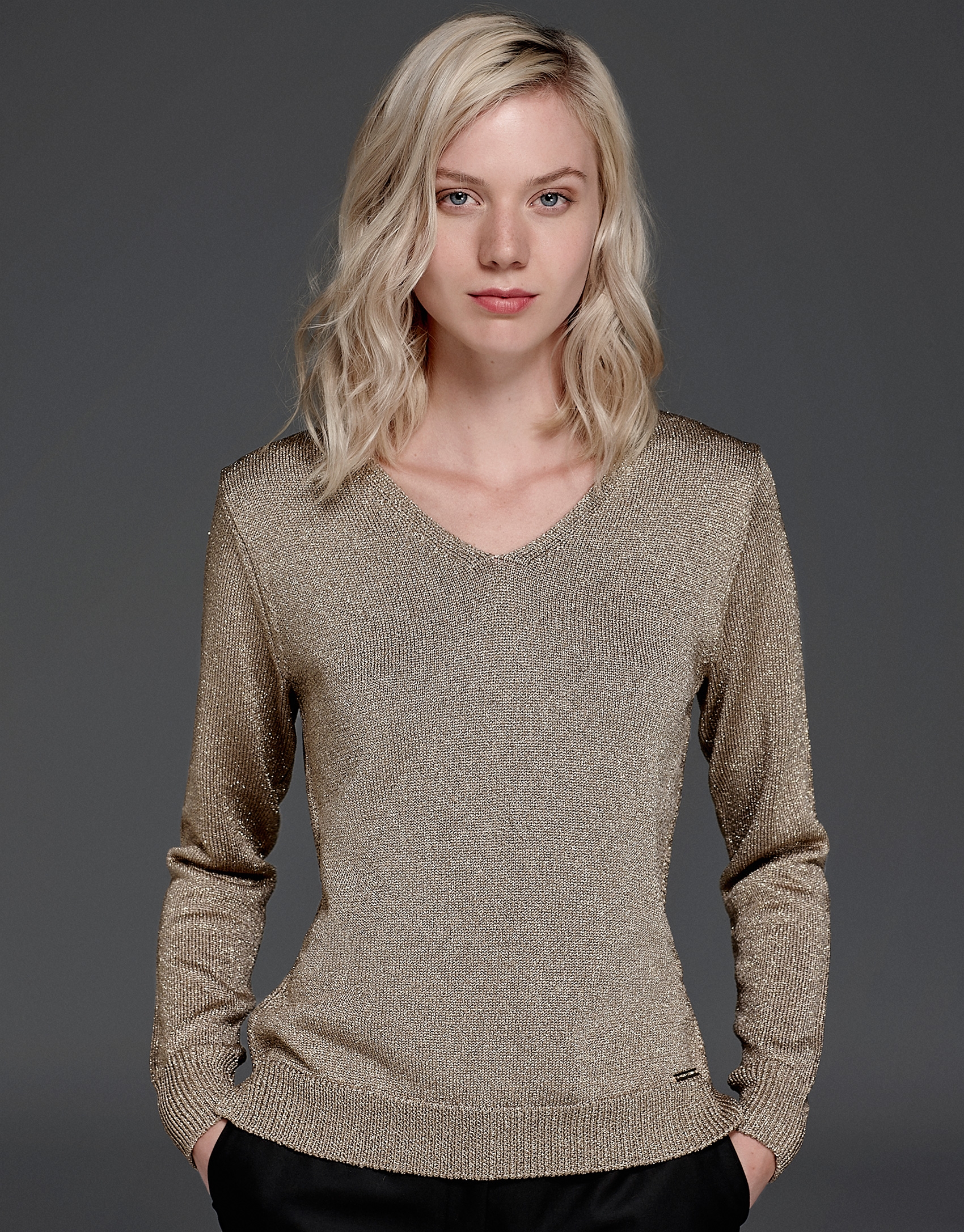 Metalized gold knit sweater