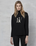 Black wool sweater with logo