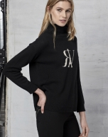 Black wool sweater with logo