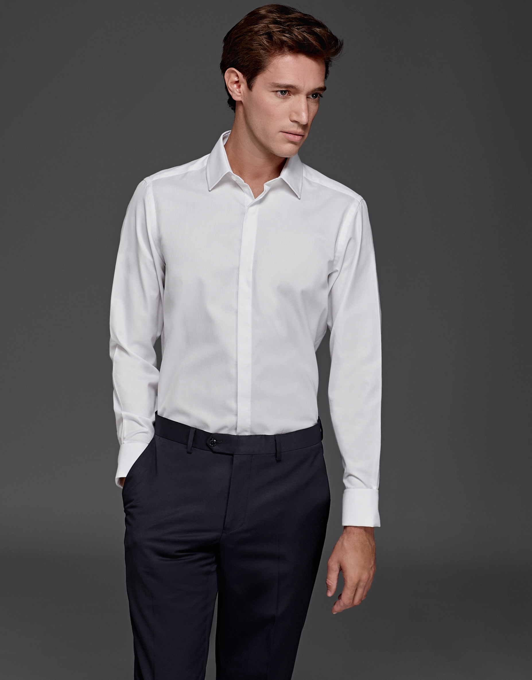 Camisa vestir con gemelo estructura blanca