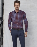 Maroon / blue checked shirt