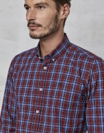 Maroon / blue checked shirt